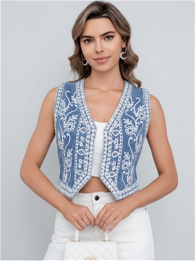 Chaleco denim bordado
