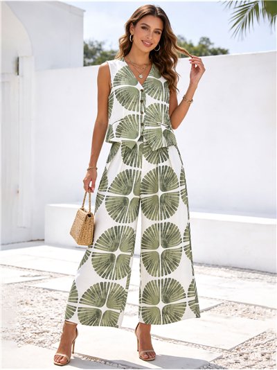 Conjunto tropical de chaleco y pantalón palazzo
