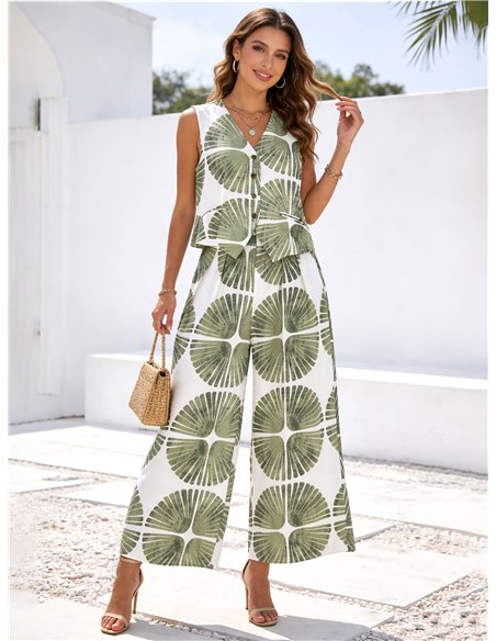 Conjunto tropical de chaleco y pantalón palazzo