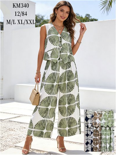 Conjunto tropical de chaleco y pantalón palazzo 2