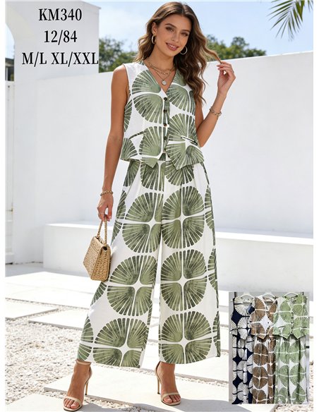 Conjunto tropical de chaleco y pantalón palazzo