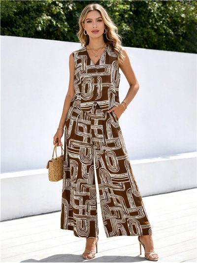 Conjunto geométrico de chaleco y pantalón palazzo