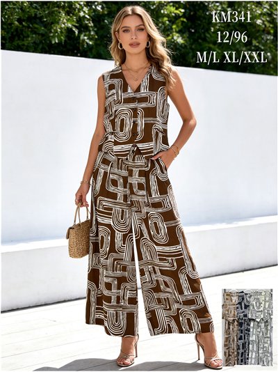 Conjunto geométrico de chaleco y pantalón palazzo 2