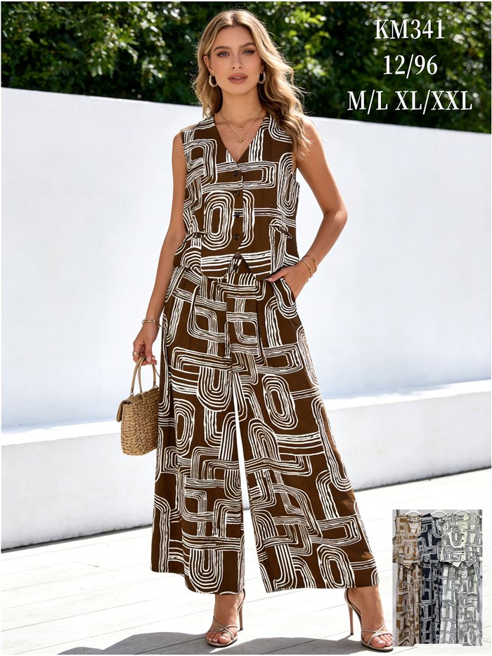 Conjunto geométrico de chaleco y pantalón palazzo