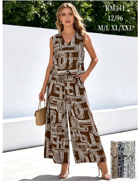Conjunto geométrico de chaleco y pantalón palazzo