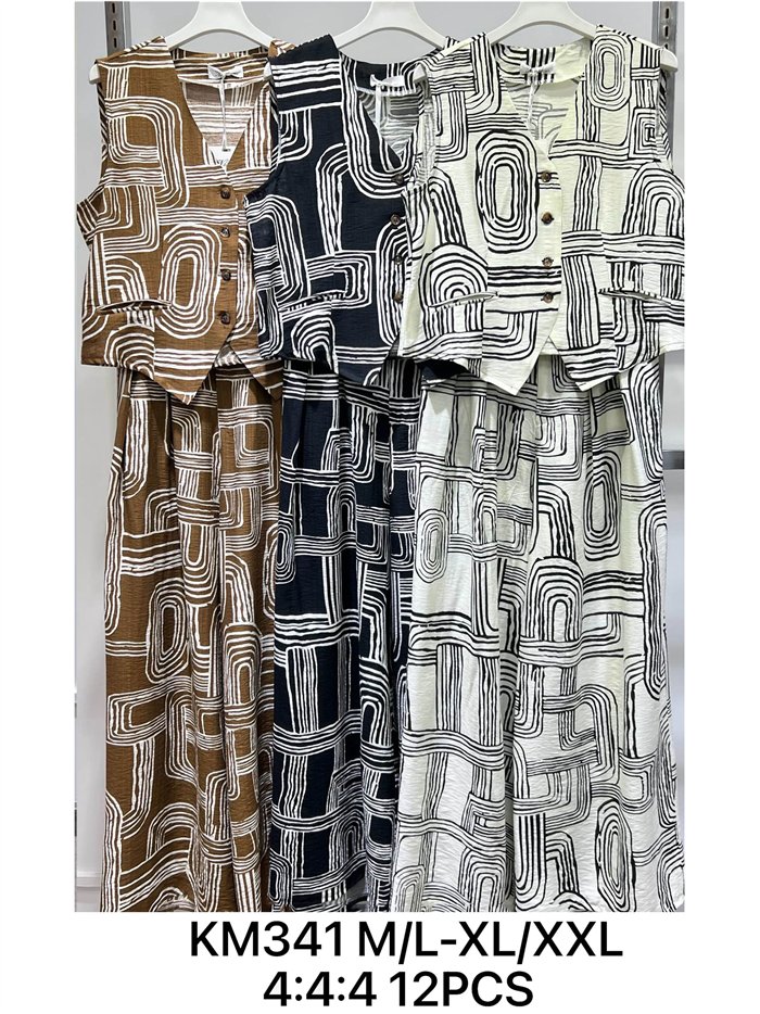 Conjunto geométrico de chaleco y pantalón palazzo