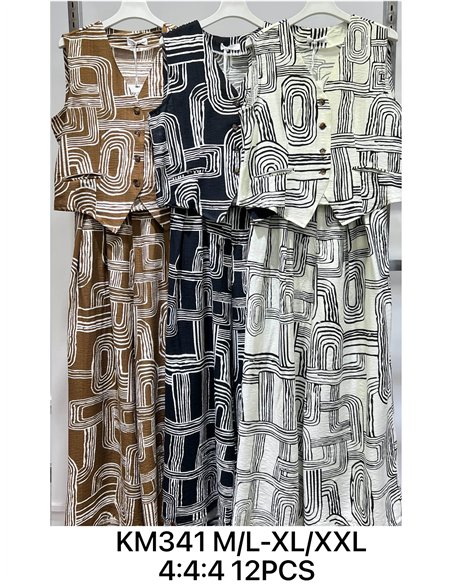 Conjunto geométrico de chaleco y pantalón palazzo