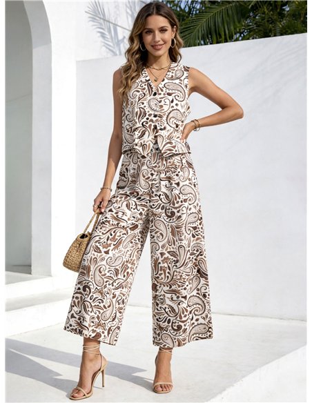 Conjunto paisley de chaleco y pantalón palazzo