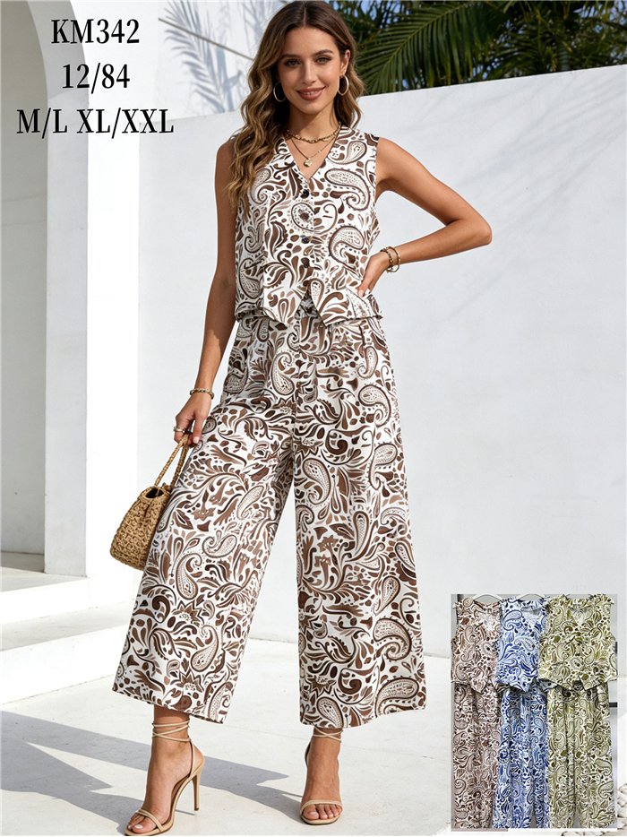 Conjunto paisley de chaleco y pantalón palazzo