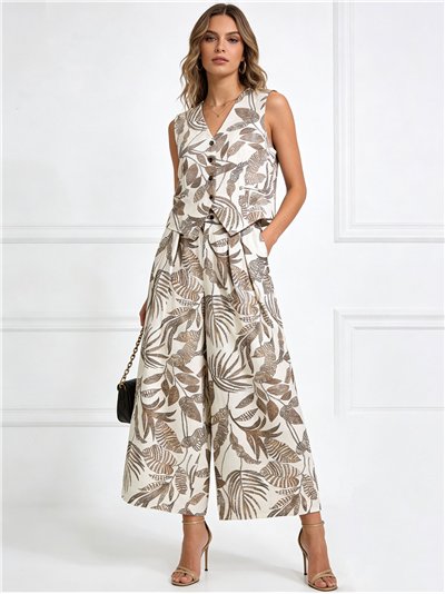 Conjunto hojas tropicales de chaleco y pantalón palazzo