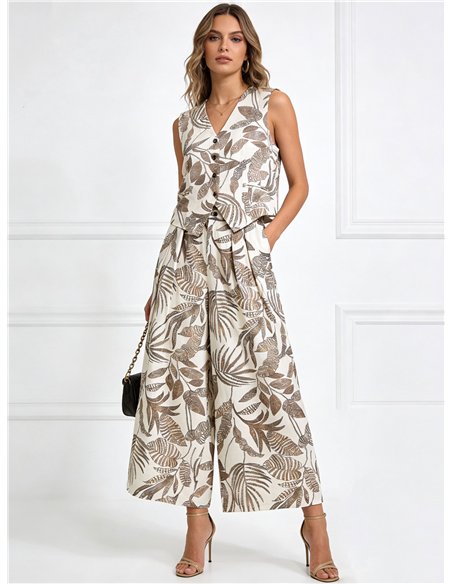 Conjunto hojas tropicales de chaleco y pantalón palazzo