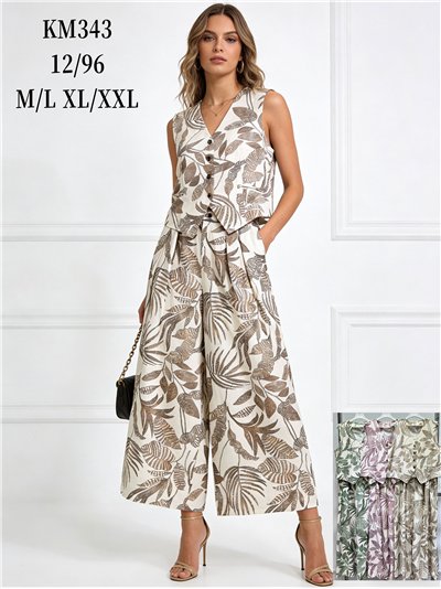 Conjunto hojas tropicales de chaleco y pantalón palazzo 2