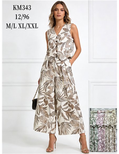 Conjunto hojas tropicales de chaleco y pantalón palazzo