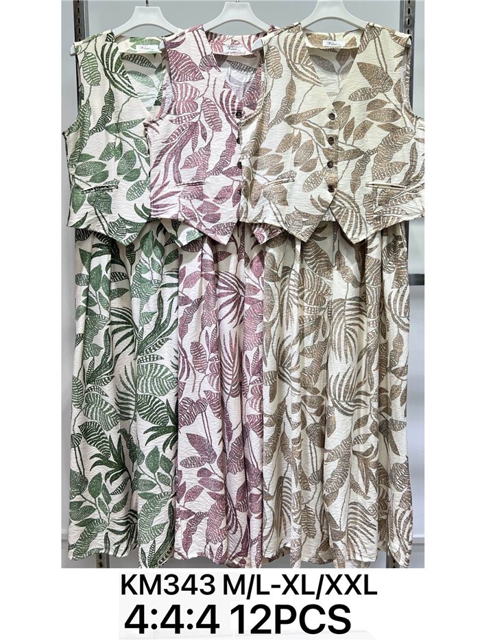 Conjunto hojas tropicales de chaleco y pantalón palazzo