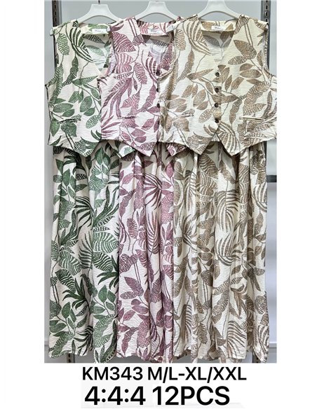 Conjunto hojas tropicales de chaleco y pantalón palazzo