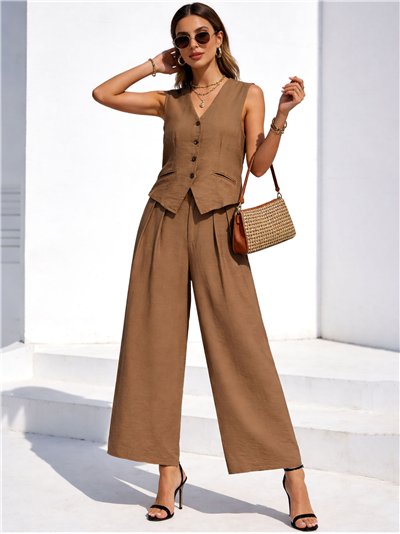 Conjunto liso de chaleco y pantalón palazzo