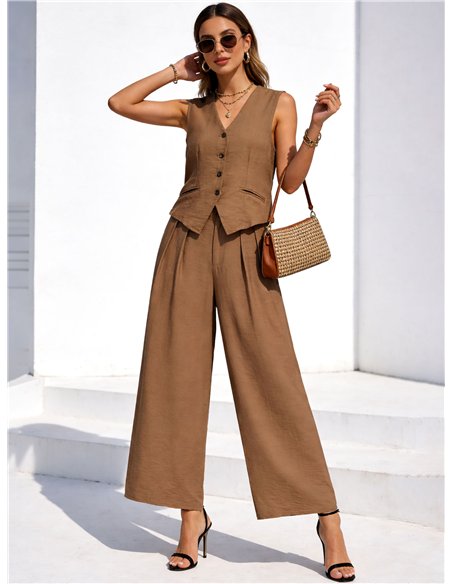 Conjunto liso de chaleco y pantalón palazzo