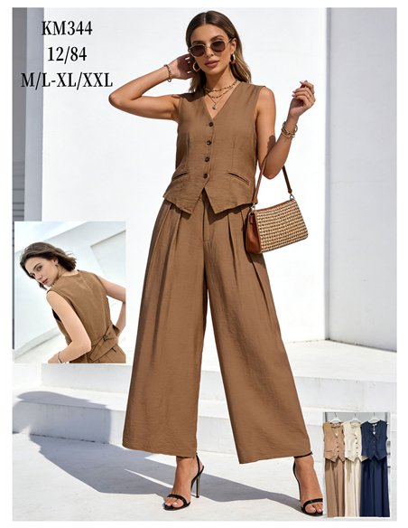 Conjunto liso de chaleco y pantalón palazzo