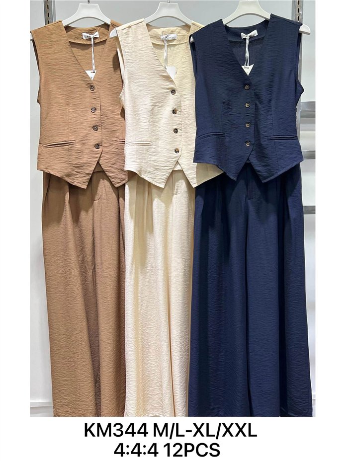 Conjunto liso de chaleco y pantalón palazzo