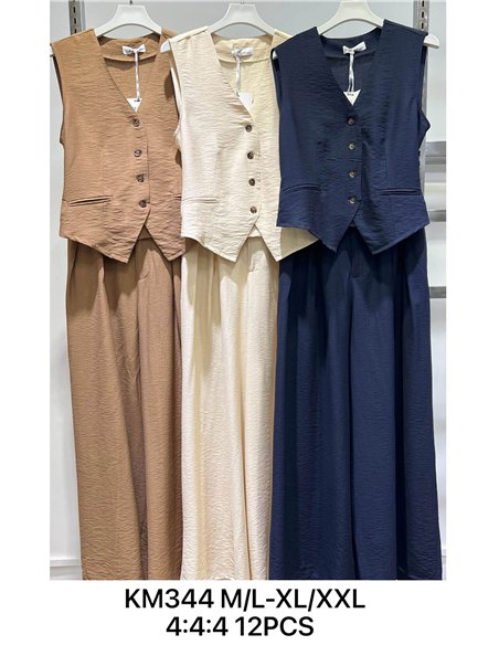 Conjunto liso de chaleco y pantalón palazzo