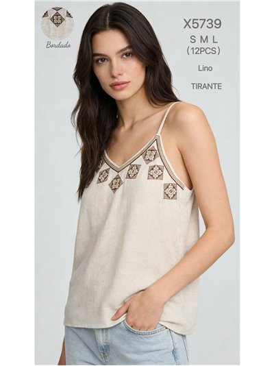 Geometric embroidered linen cami top 2