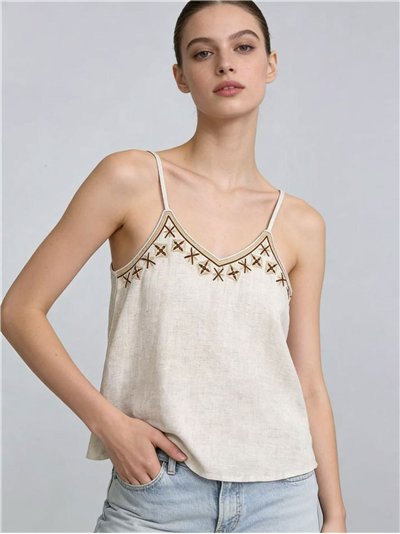Top de lino bordado estrella