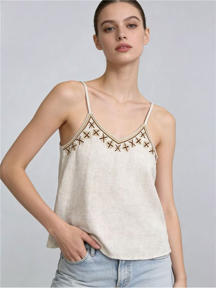 Top de lino bordado estrella