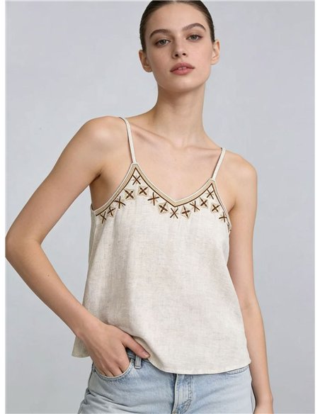 Top de lino bordado estrella