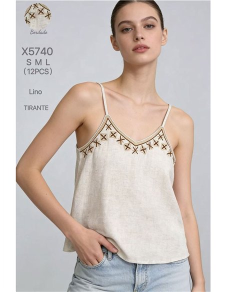 Top de lino bordado estrella