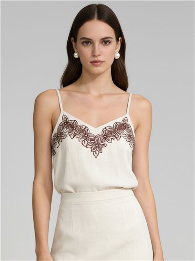 Top de lino bordado floral