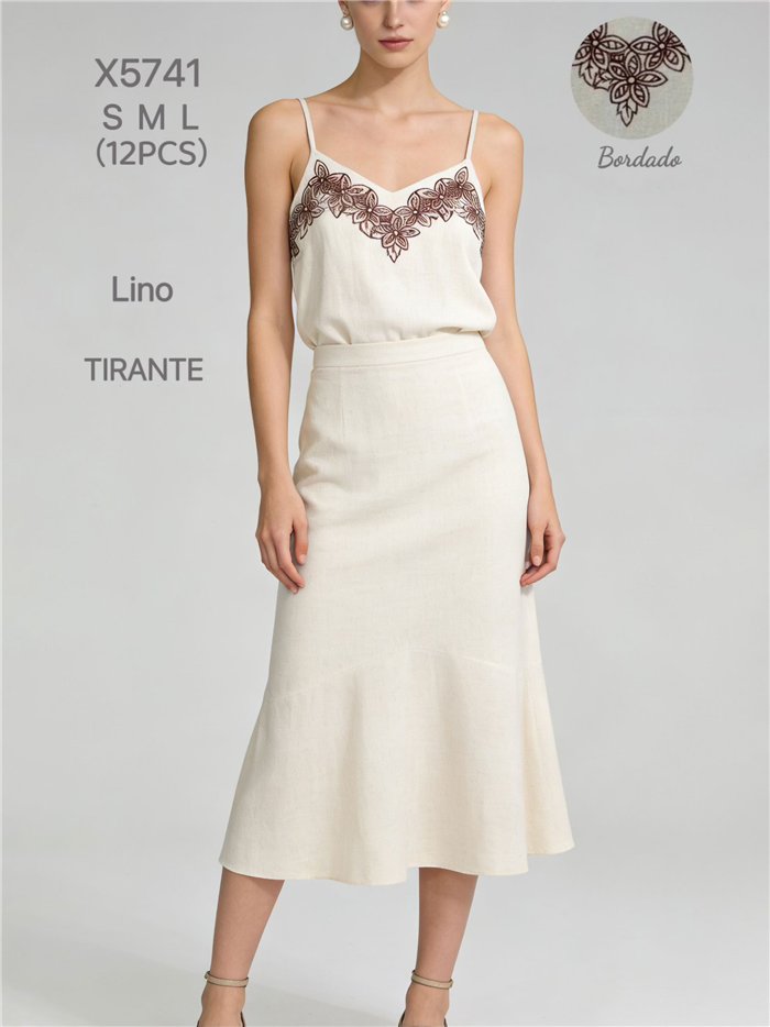 Top de lino bordado floral