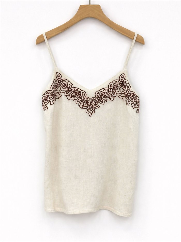 Top de lino bordado floral