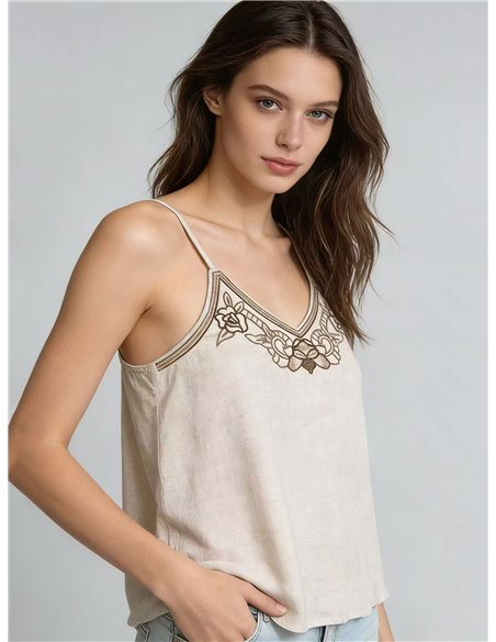 Top de lino bordado floral
