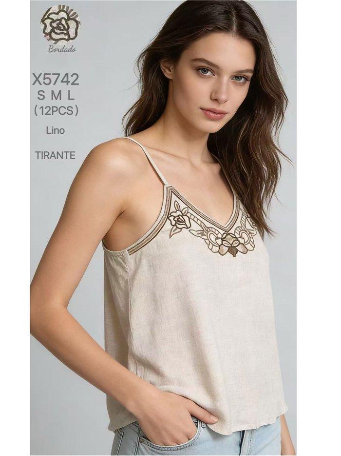 Top de lino bordado floral