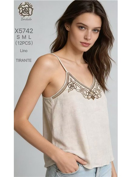 Top de lino bordado floral