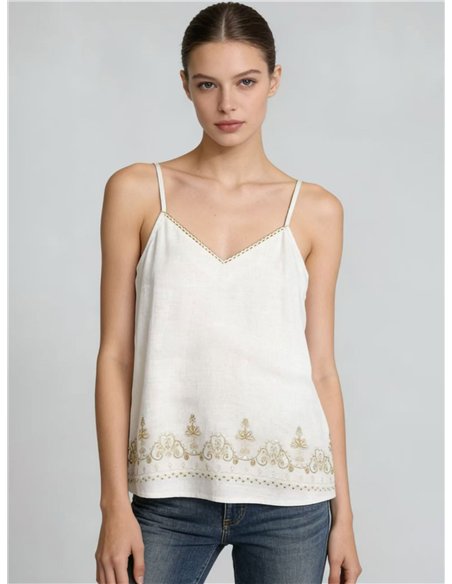 Top de lino bordado con lentejuelas