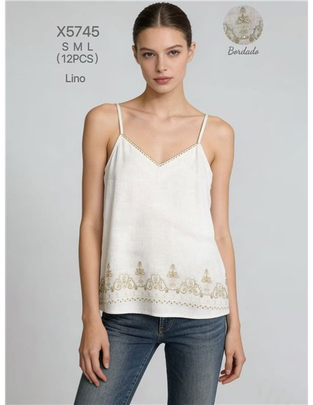 Top de lino bordado con lentejuelas