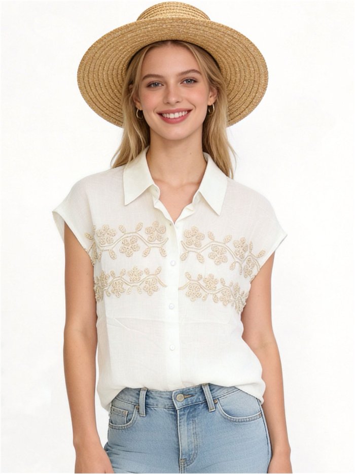 Camicia di lino con ricami floreali