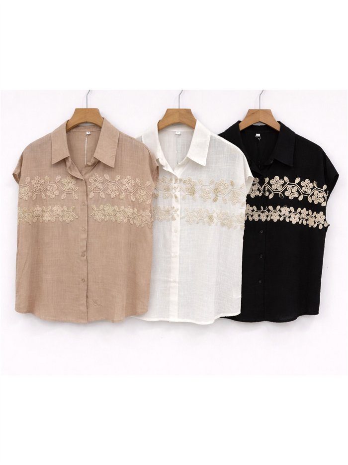 Camicia di lino con ricami floreali