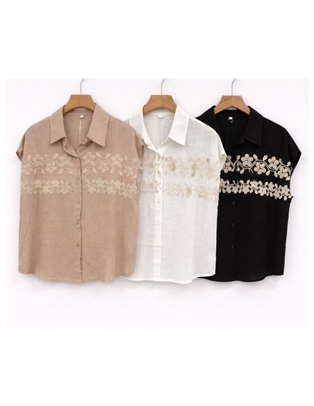 Camicia di lino con ricami floreali