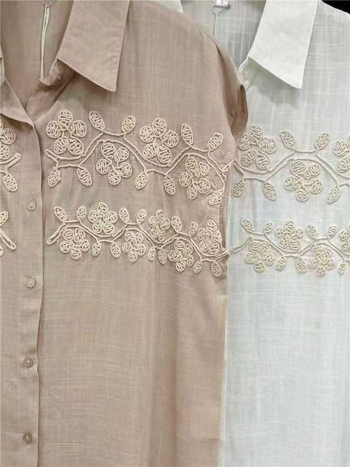 Camicia di lino con ricami floreali