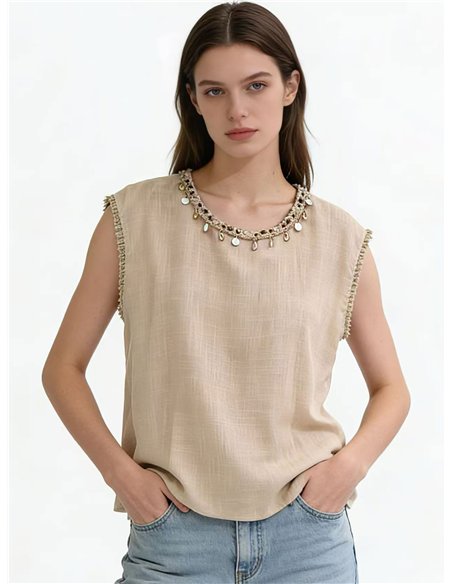Blusa de lino con cuello conchas
