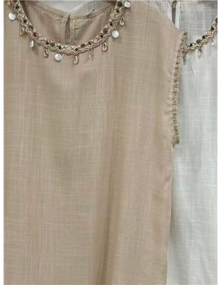 Blusa de lino con cuello conchas