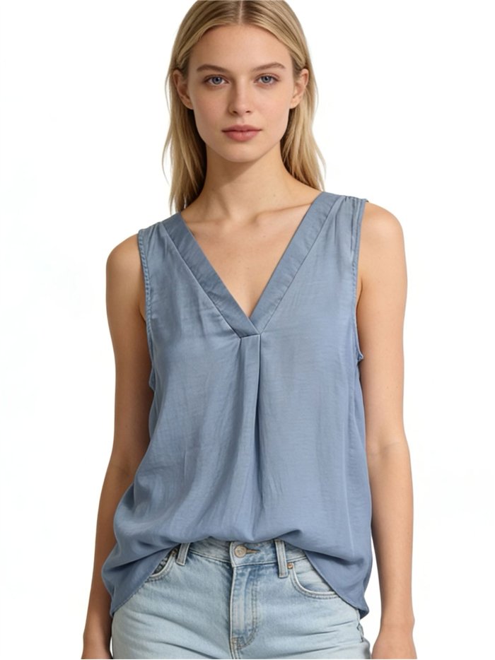 Top effetto seta con scollo a V