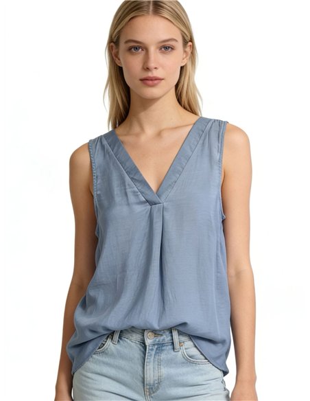 Top effetto seta con scollo a V