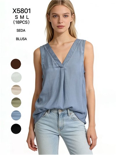 Top effetto seta con scollo a V 2