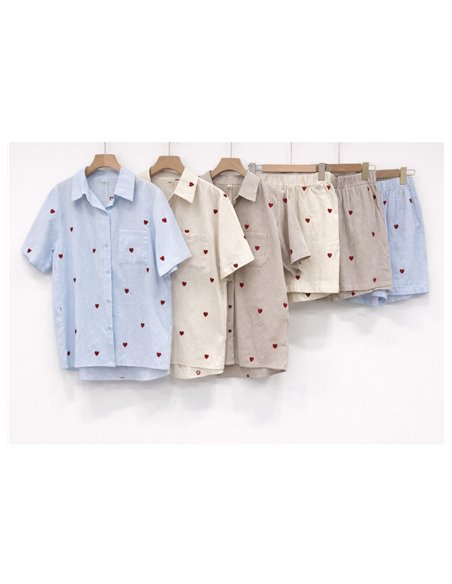 Conjunto camisa algodón con corazones bordados y short