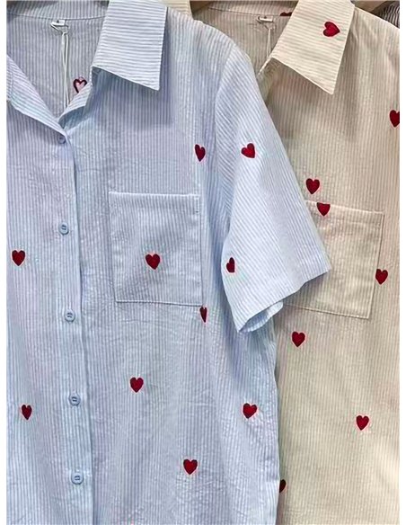 Conjunto camisa algodón con corazones bordados y short