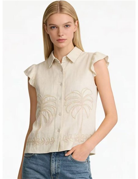 Chemise en lin brodée de palmiers