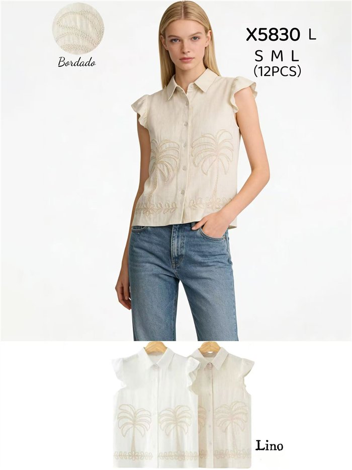 Chemise en lin brodée de palmiers